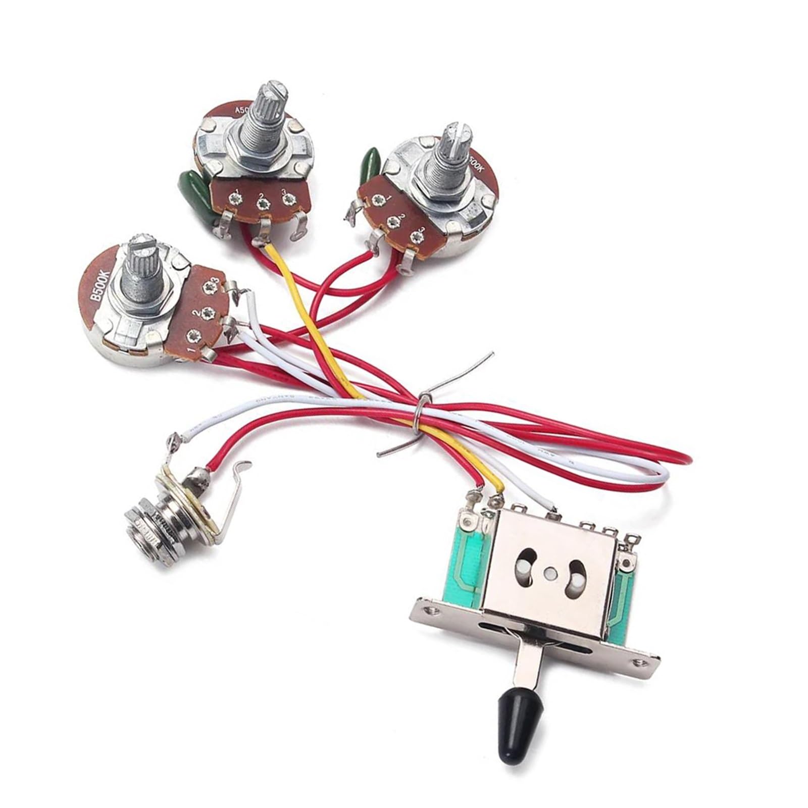 Arnés Cableado Guitarra Profesional Potenciómetro de 500k con arnés de cables para guitarra interruptor de palanca de 5 vías 1 volumen 2 tonos conector para potenciómetro