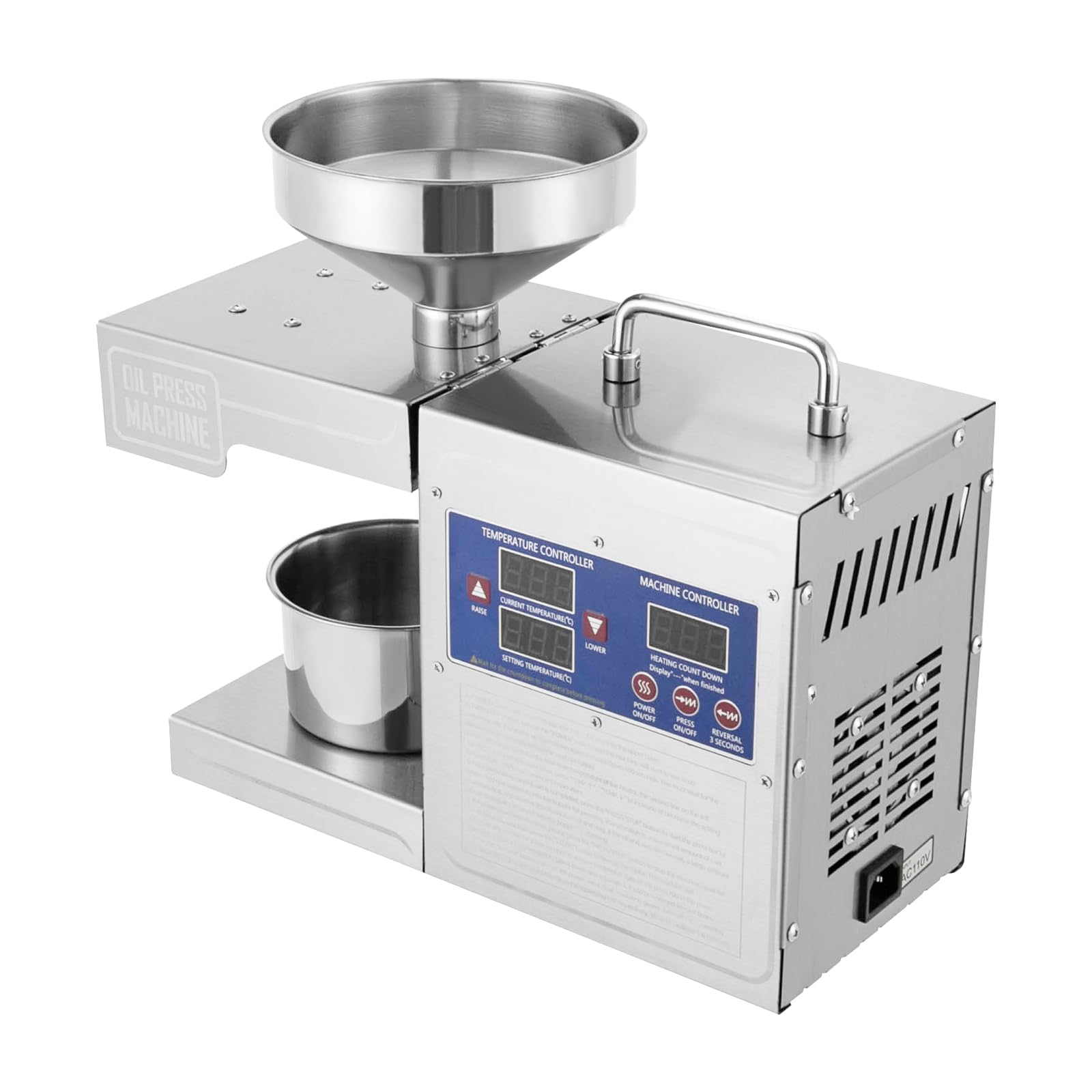 Commercial Stainless Steel Automatic Oil Press Machine Hot and Cold Press Peanut Sesame Rapeseed Oil Soybean Sunflower Seed Electric Oil Press Machine 820 W 110 V