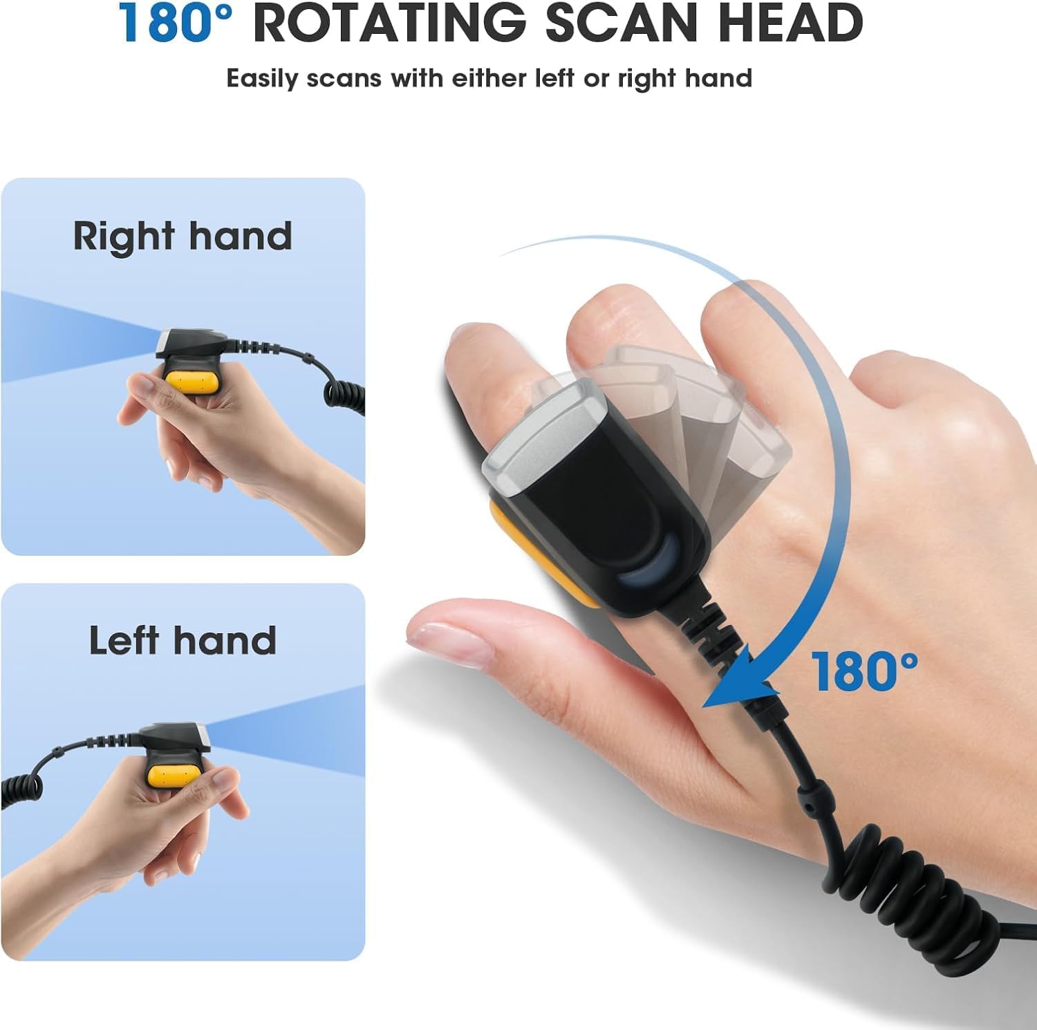 Corded Ring Barcode Scanner for Zebra WT6000 WT6300 WT60A0 WT63B0 Wrist Wearable Mobile Computer, Rugged 1D/2D SE4710 Imager Corded Rotatable Manual Trigger Reader