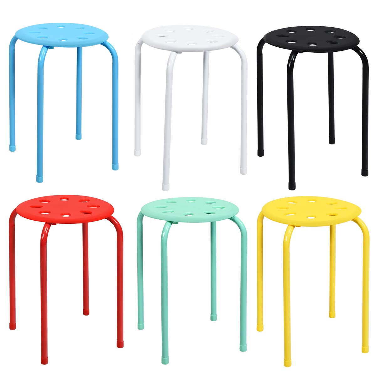 RELAX4LIFE Stapelhocker 6er Set, Esszimmerhocker Stapelbar, Sitzhocker mit X-förmigem Metallrahmen, Küchenhocker Rund, Metallhocker für Esszimmer Wohnzimmer Kinderzimmer, 45 cm Höhe (Bunt)
