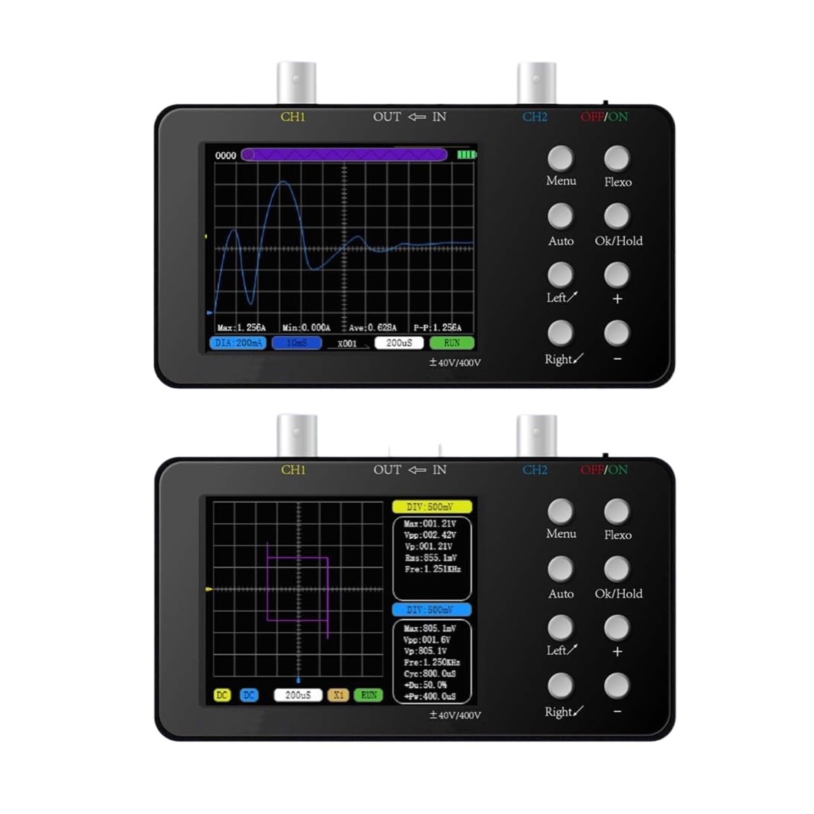 Osciloscopio digital, Osciloscopio digital de 2 canales Tasa muestreo 50M Patrones ancho banda analógico 10Mhz Medición forma onda corriente 6A(SET 3)