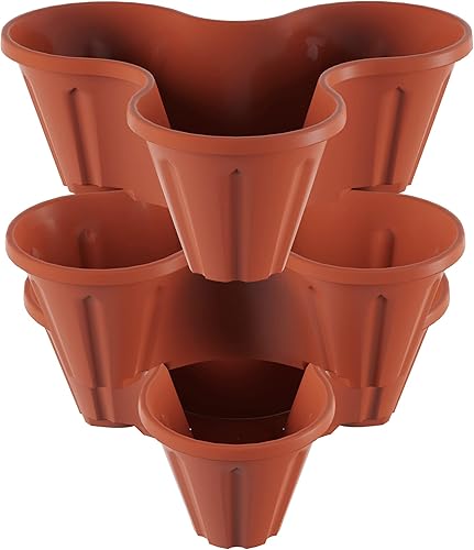Pure Garden - Torre de macetas apilables de 3 niveles que ahorran espacio, juego de 3 macetas verticales para interiores y exteriores para jardín de
