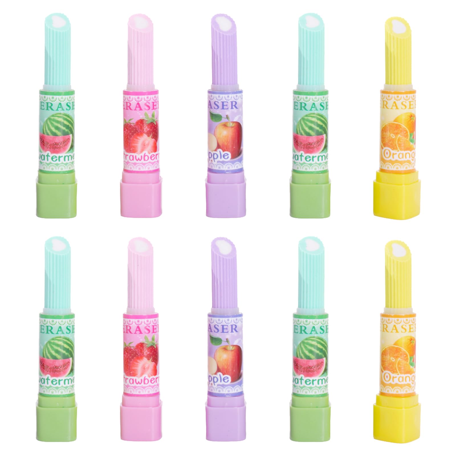 Henyall 10-Pack Lipstick Erasers Set,Colorful Rotating Pencil Rubbers for Girls,School Supplies & Party Bag Fillers,Gift for Kids Children Students Office (Random Assorted Colours)