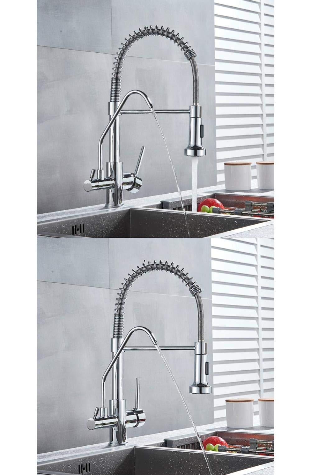 Rubinetti filtro acqua cromati rubinetti cucina Rubinetto miscelatore doppio comando a piano con rotazione Rotazione a 360 gradi Funzione di purificazione dell'acqua Gru