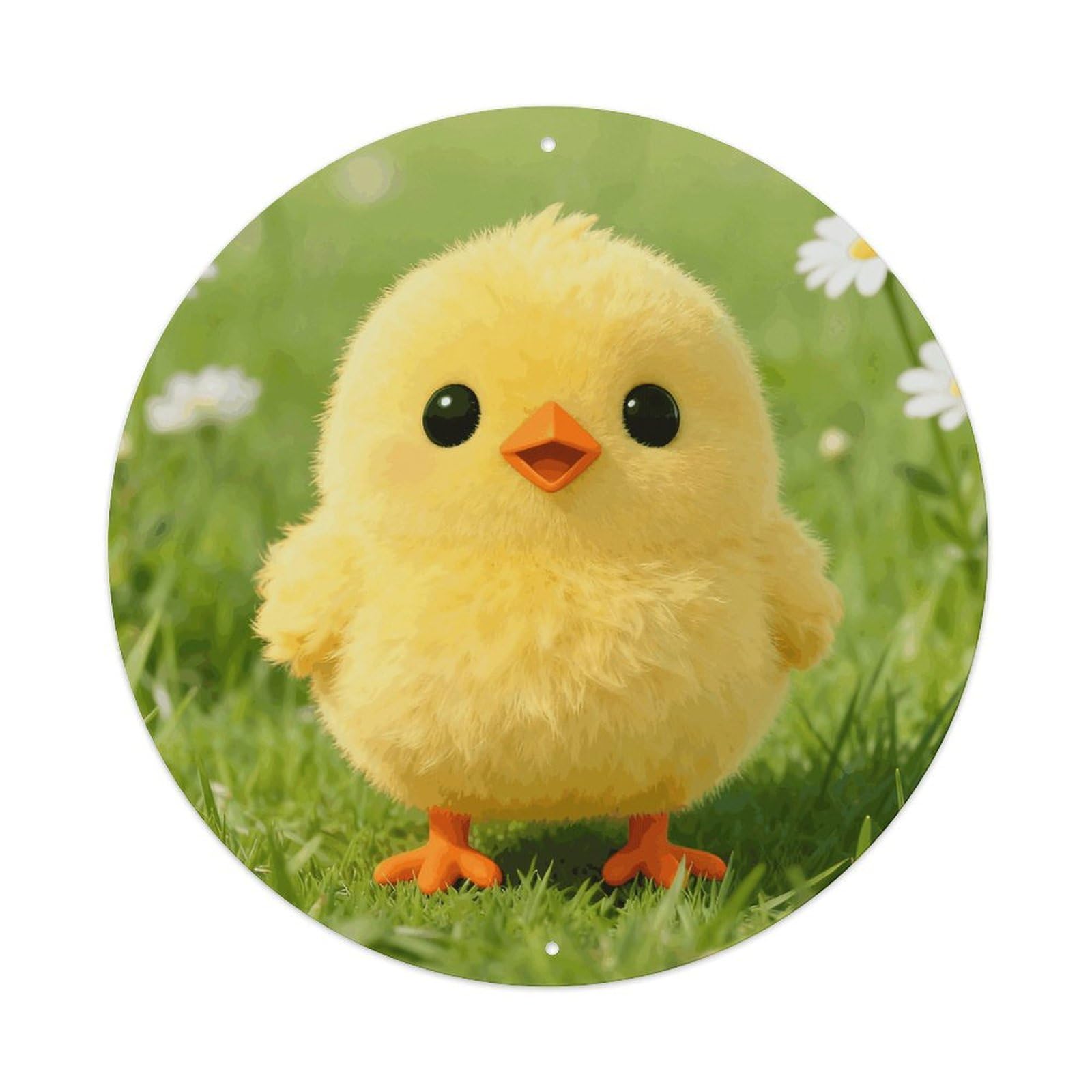 LZQPOEAS Cute Chickens Round Aluminum Wall Art Sign, Metal Indoor Wall Decor with Holes, Durable Circular Aluminum Plaque for Home, Bar, Cafe, Living Room, And Office Decoration