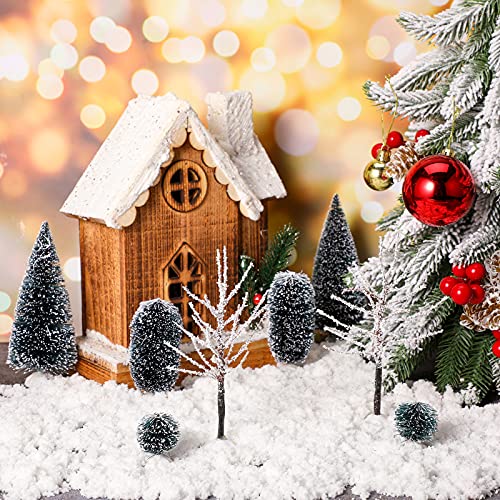 12 Pieces Christmas Tabletop Trees Winter Snow Model Frost Trees Mini Sisal Trees Snow Covered Village Trees Christmas Tree Displays For Miniature Scenes Village Displays (Simple Style) #TOP3