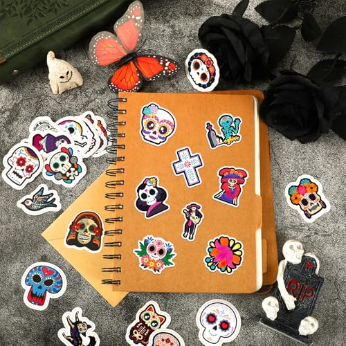 Calcomanías del Día de los Muertos antidespegue para renovar maletas y laptops, 200 piezas 6