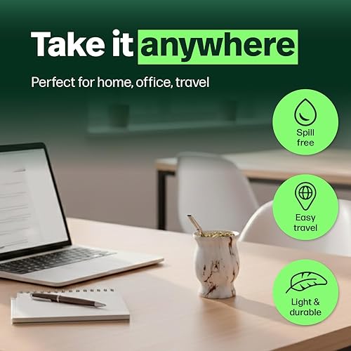 Miniatura 5 de Kalmateh Yerba Mate Cup/Gourd 8.6oz, taza de té de acero inoxidable, juego de 3 piezas, incluye popote de filtro Bombilla y cepillo de limpieza