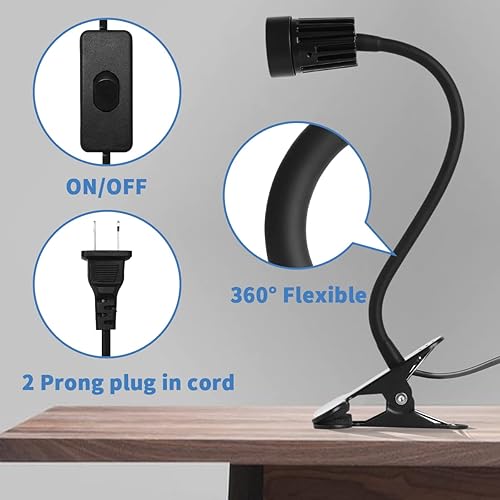 Miniatura 4 de EAGLOD Lámpara de escritorio con clip LED con abrazadera de 3 W, abrazadera de lámpara de noche de cuello de cisne flexible de 360, iluminación de