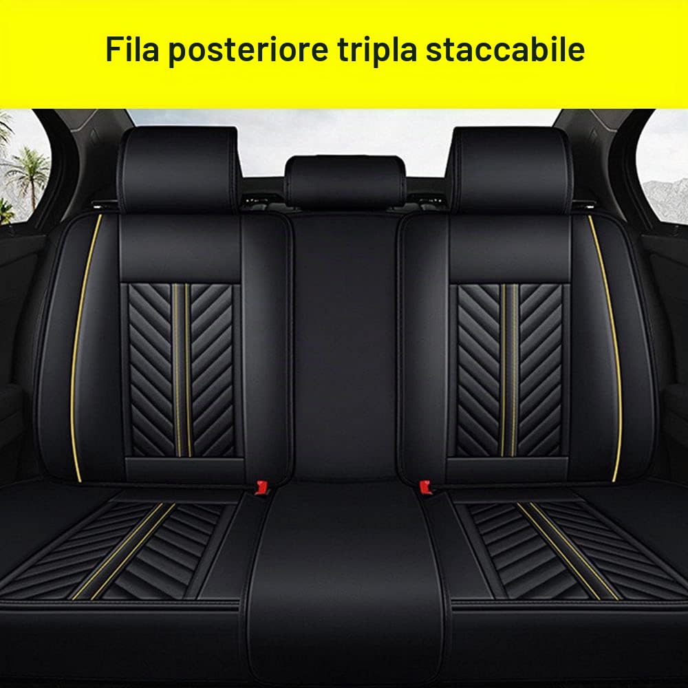 Copri Sedile Auto Universale Per VW Volkswagen Golf 6 GTI Golf 7 Golf 7 GTI Golf Tdi Golf, PU Pelle， Impermeabile Traspirante，Airbag Amichevole，Imbottitura Spessa(Black yellow)