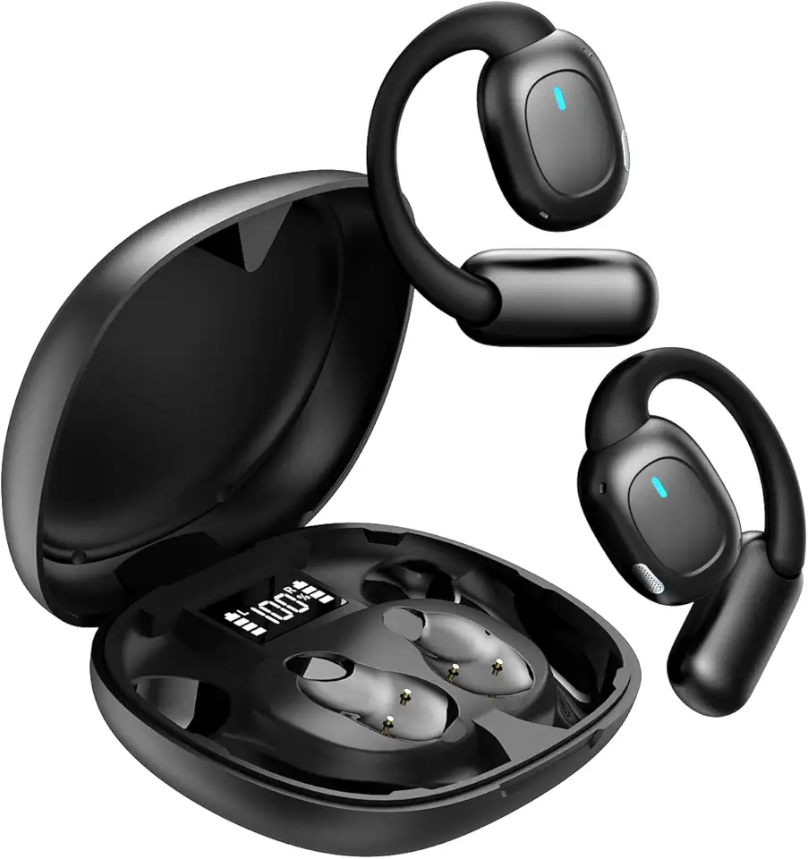 Fone de Ouvido Bluetooth Sem Fio 5.3 Esportivo, Até 48 Horas de Bateria, Leve e Confortável, IPX5 à Prova d’Água, Ideal para Corrida e Exercícios, Compatível com Todos os Dispositivos (Preto)