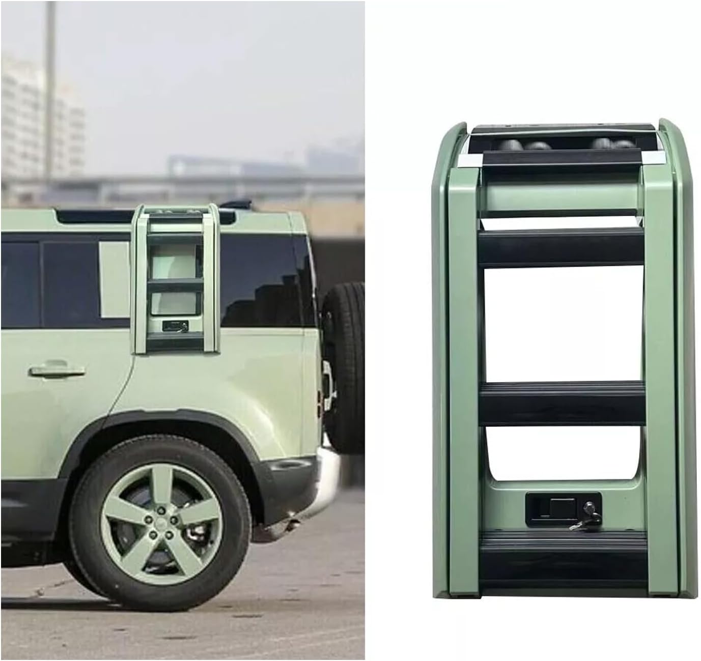 Foldable Liftable Ladder Side Access Protective Frame Window Roof Step Ladder Off-Road Modification Fits for Land Rover Defender 110 90 130 2020 2021 2022 2023 2024 2025 (Grasmere Green)