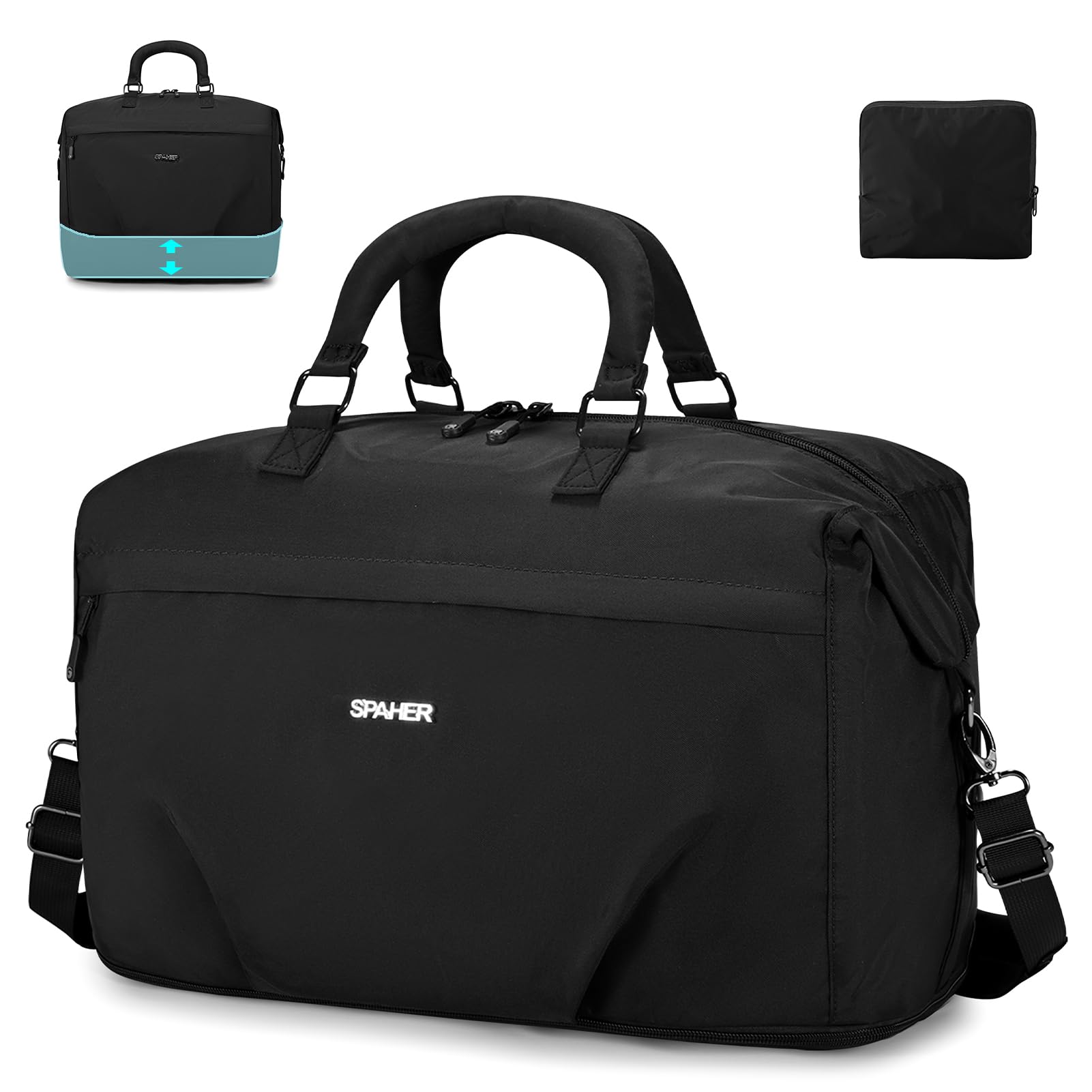 SPAHER Extensible Pliable Sac de Voyage Cabine Avion Grand avec Compartiments Humide Bagage Cabine 40L Sac de Weekend Sport Imperméable Femme Bagage a Main Sac à Main pour Voyage Gym Fitness