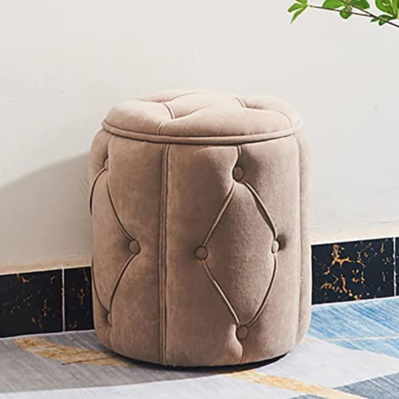 Repose-Pieds Petit Ottoman de Rangement Velours Kaki Tabouret Coffre Canapé