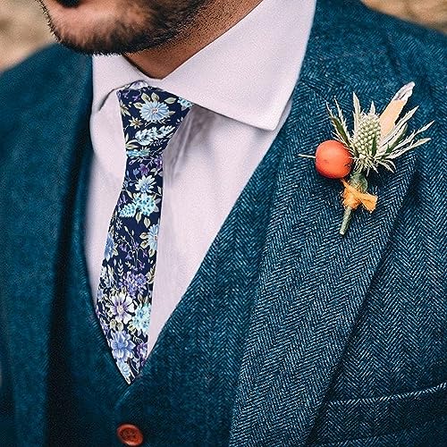 Image of Mantieqingway Floral Ties for Men Skinny Cotton Tie Flower Necktie