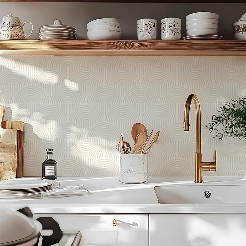Alwayspon Tile Sticker, 20PcsX20cm/8inch Beige Self Adhesive Stick on Tiles Transfer Sticker for Bathroom Kitchen, Splashback, Peel and Stick Vinyl Floor Wall Tiles Sticker