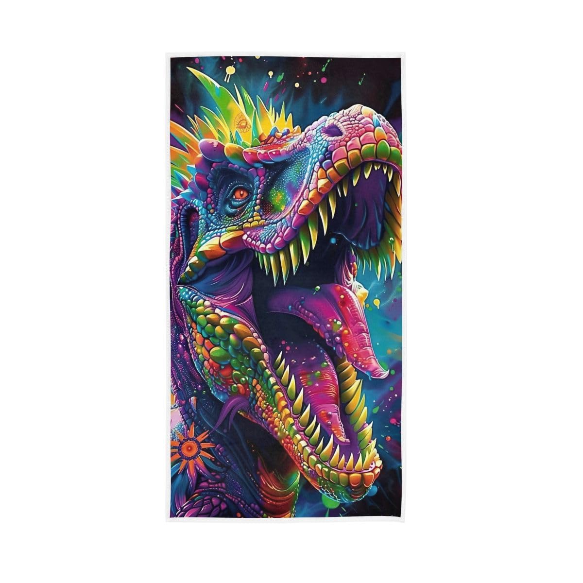 HUYGD Vibrant Colorful Dinosaur Bath Hand Towel, Hand Towel for Bathroom, Shower, Hotel, Spa 15 x 30 Inches