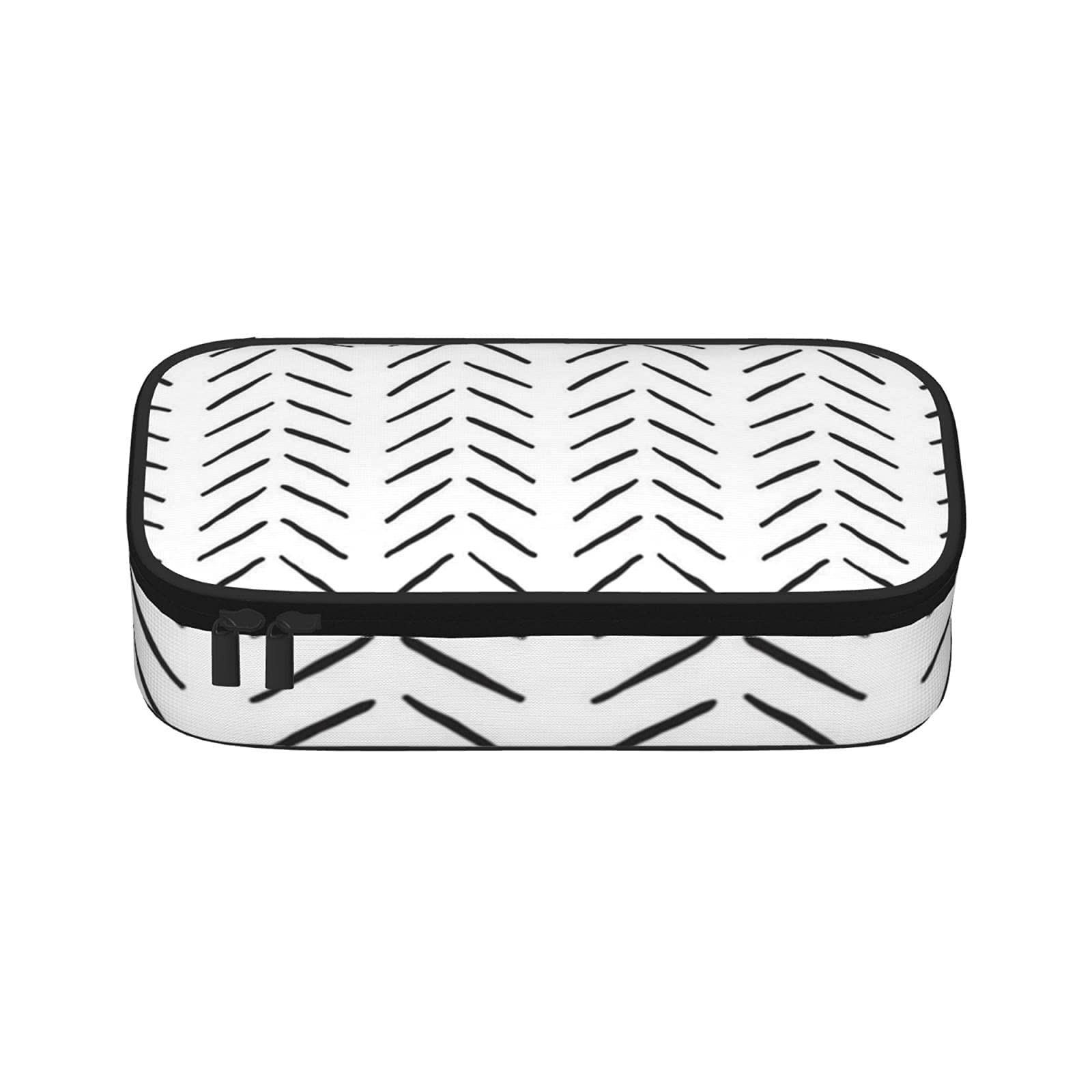 Black and White Inky Vertical Herringbone Pencil Case Canvas Large Capacity Pen Case Desk Organizer Stationery Bag with Zipper