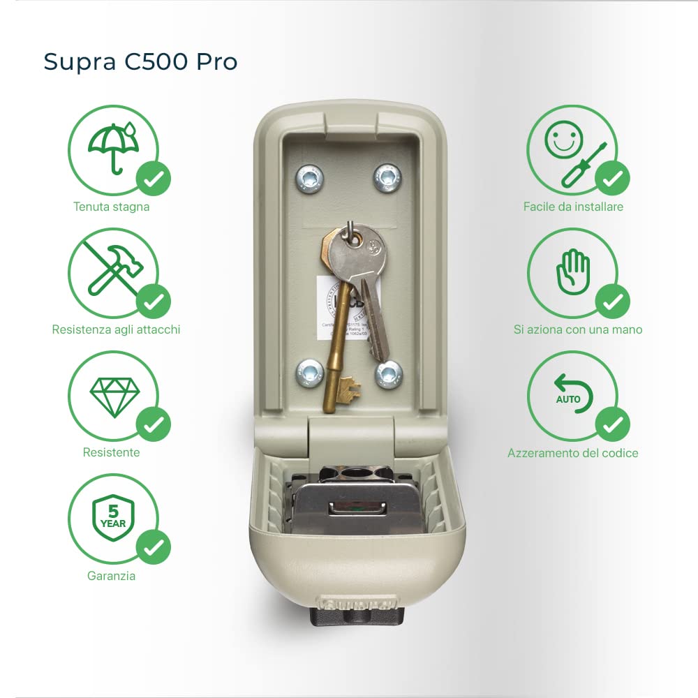 KeySafe, SUPRA C500 Pro (2a generazione) - Dispositivo di archiviazione chiavi esterno preferito dalla polizia di alta sicurezza