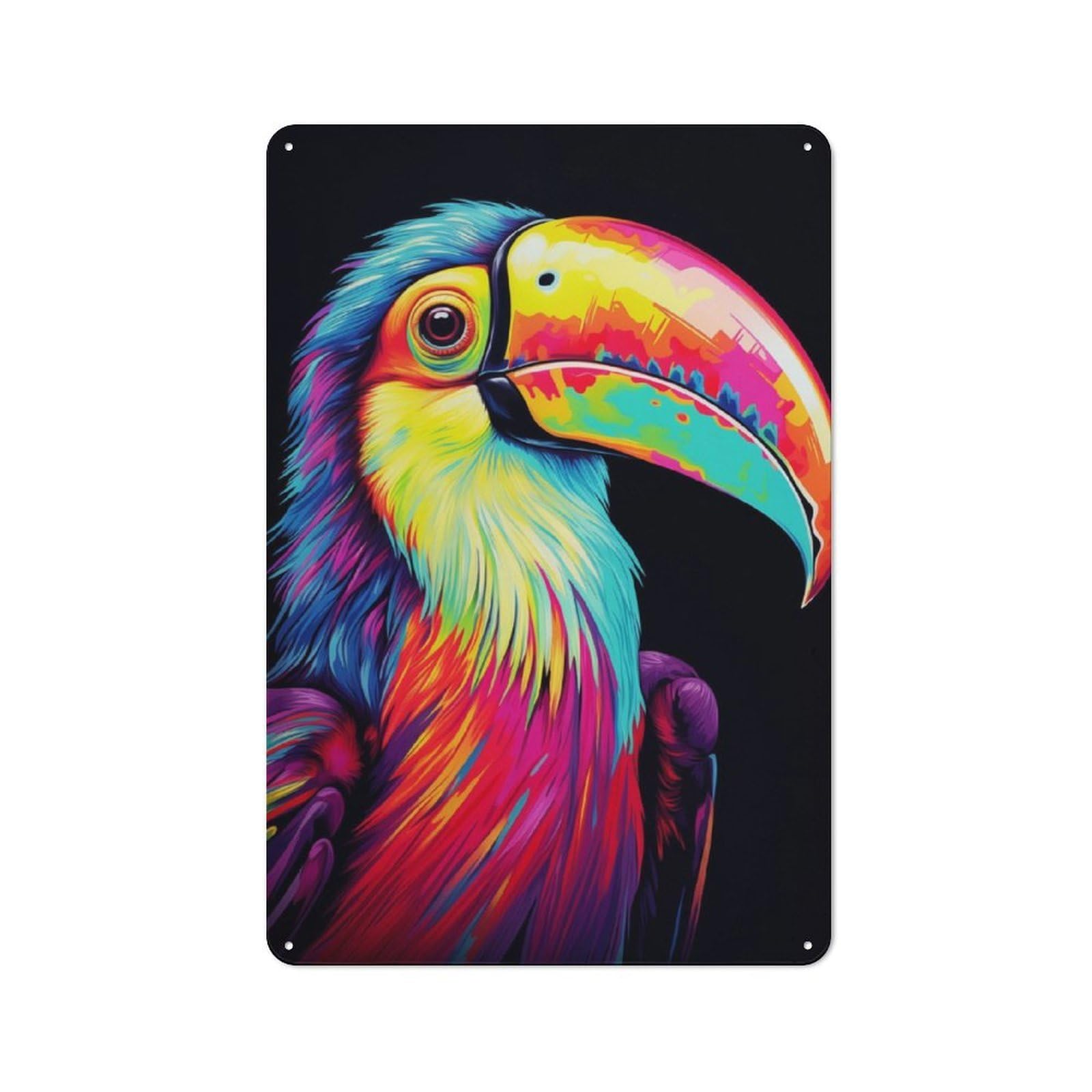 Neon Toucan Character Metal Wall Decor 30x20cm, Vintage Metal Sign for Home, Shop, Pub Or Studio Wall