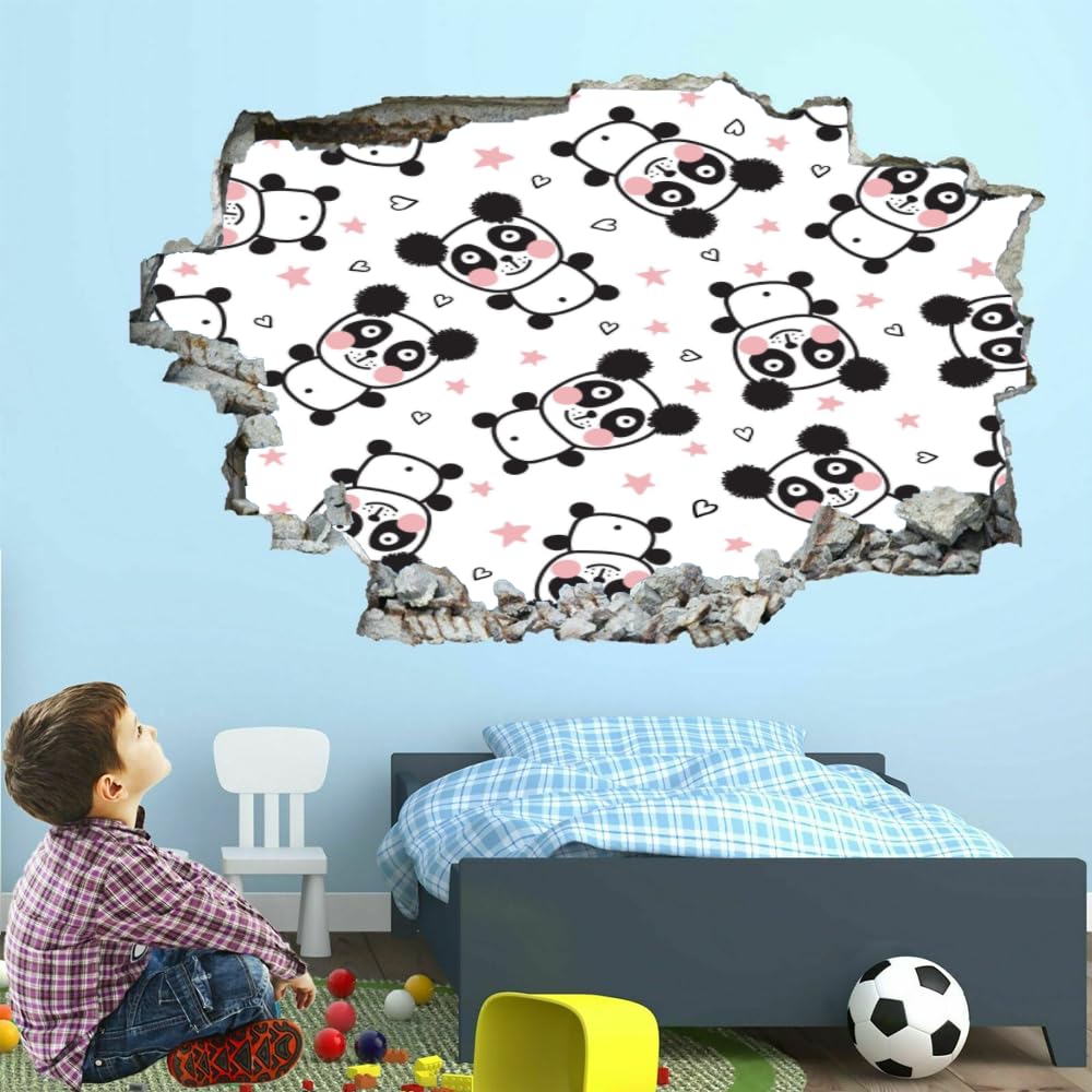 3D-Wanddekoration, Panda Tattoo Smashed Art, abnehmbare Poster-Aufkleber, Cartoon-Tiere, wasserfeste Vinyl-Aufkleber, Dekorationen für Zuhause, Kinderzimmer, Schlafzimmer, Badezimmer, Kinderzimmer