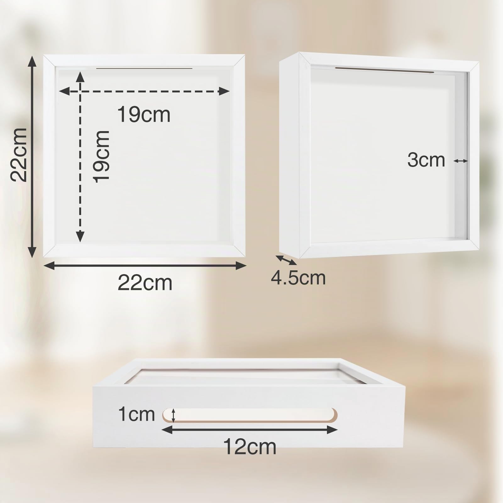 WISYOK Marco de fotos 3D para rellenar 22x22cm, marco de objetos 3D de 3cm de profundidad, marco profundo para pared y escritorio, caja de sombra para fotos, objetos, ramo de novia, obras de arte DIY