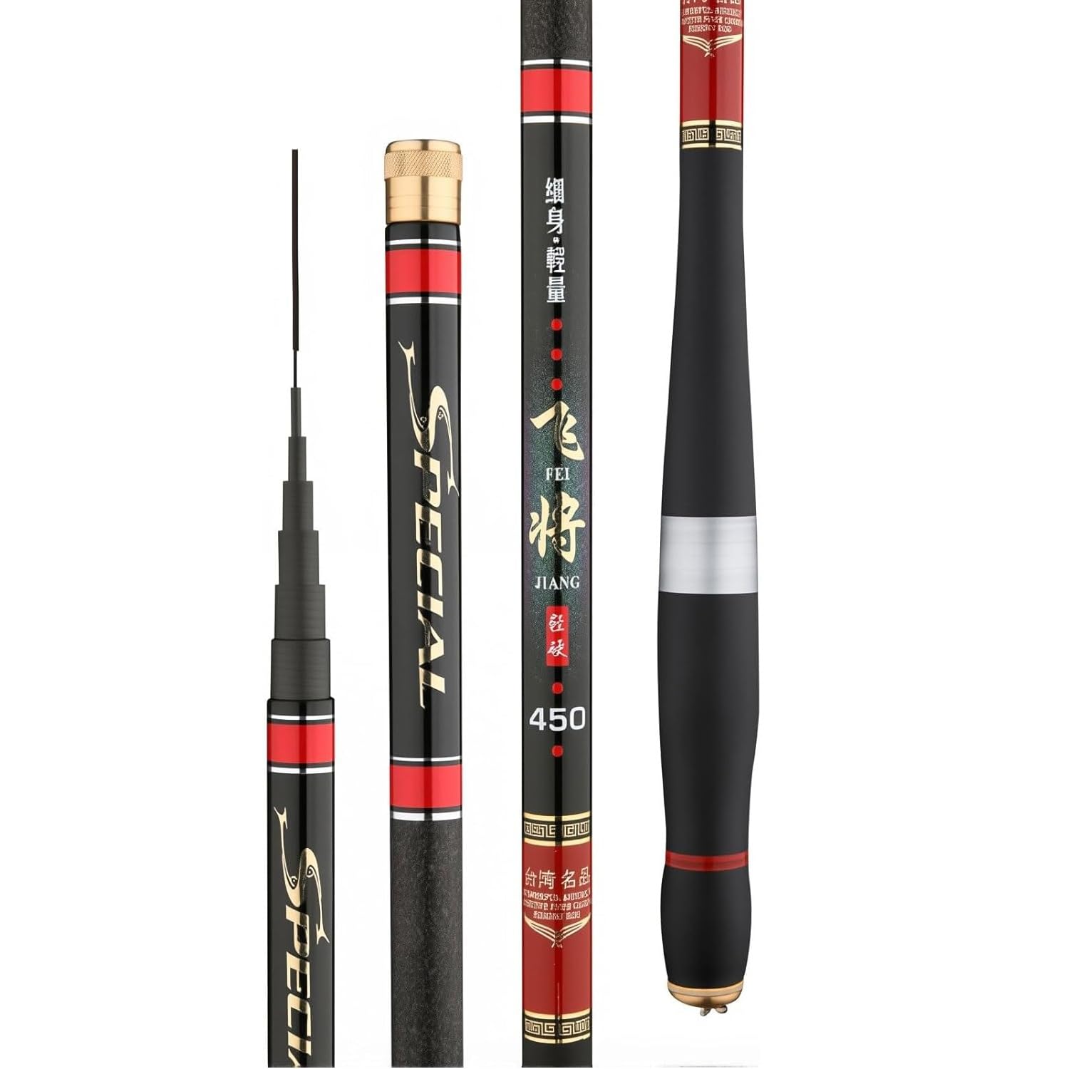HUSHDML Telescopic Carbon Fishing Rod 3.6m, 4.5m, 5.4m, 6.3m, 7.2m Ultralight Super Stiff Hand Rod Suitable for Rivers, Reservoirs and Ponds(5.4m)