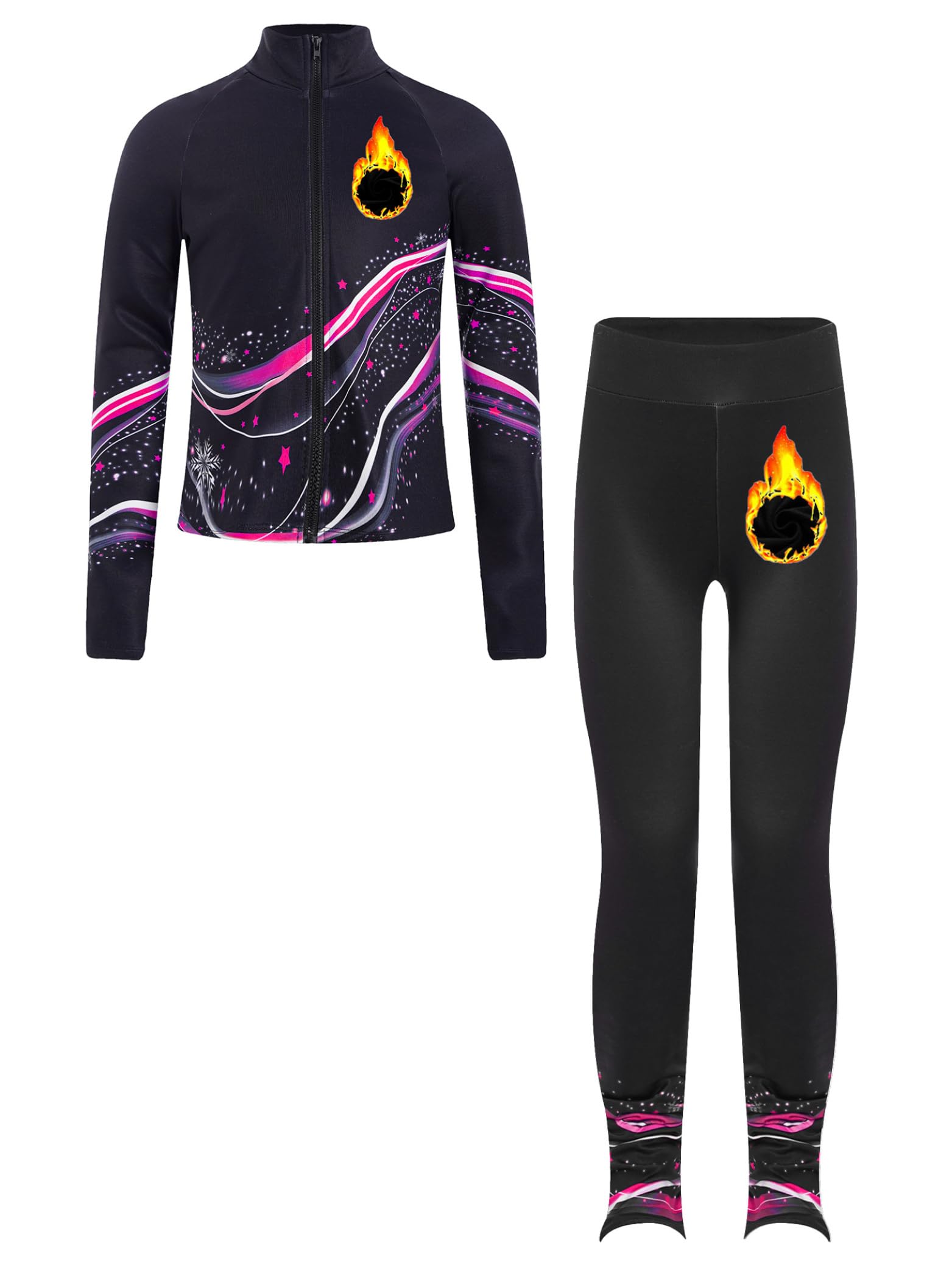 Enfant Fille Ensemble de Patinage Artistique Tenue Danse sur Glace Costume Gymnastique Vêtement Polaire Chaud