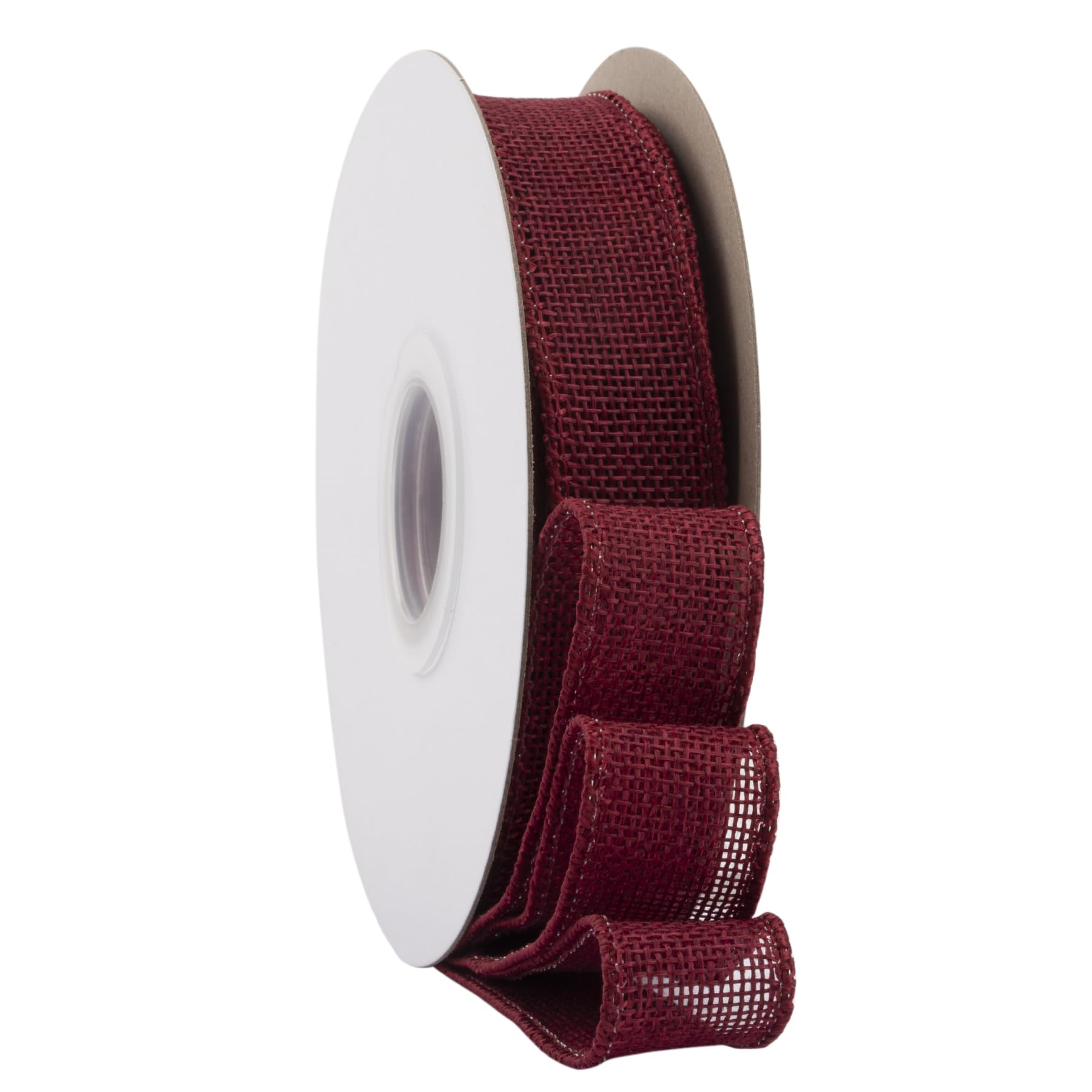 Ribbonitlux Burgundy Burlap Wired Ribbon, 25mm x 18 Meters, Wired Edge Burlap Ribbon for Gift Wrapping Big Bow, Wreath