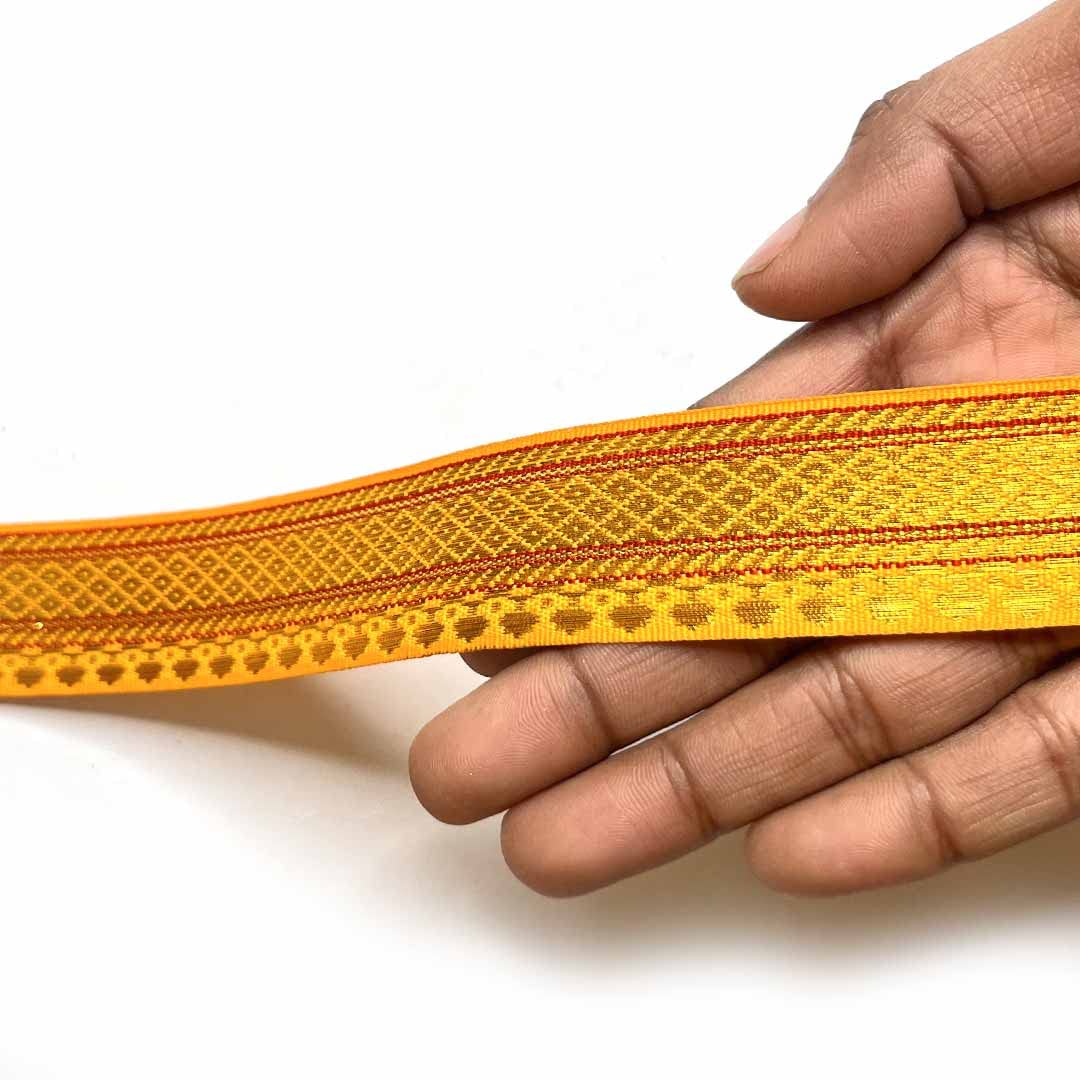 Craft Shop India Golden Zari Weaving Border for Suit, Designer Lehenga, Saree Border & Dupatta | Suitable for Home Furnishing, Crafting, etc 9-Meter (1IN, Yellow)