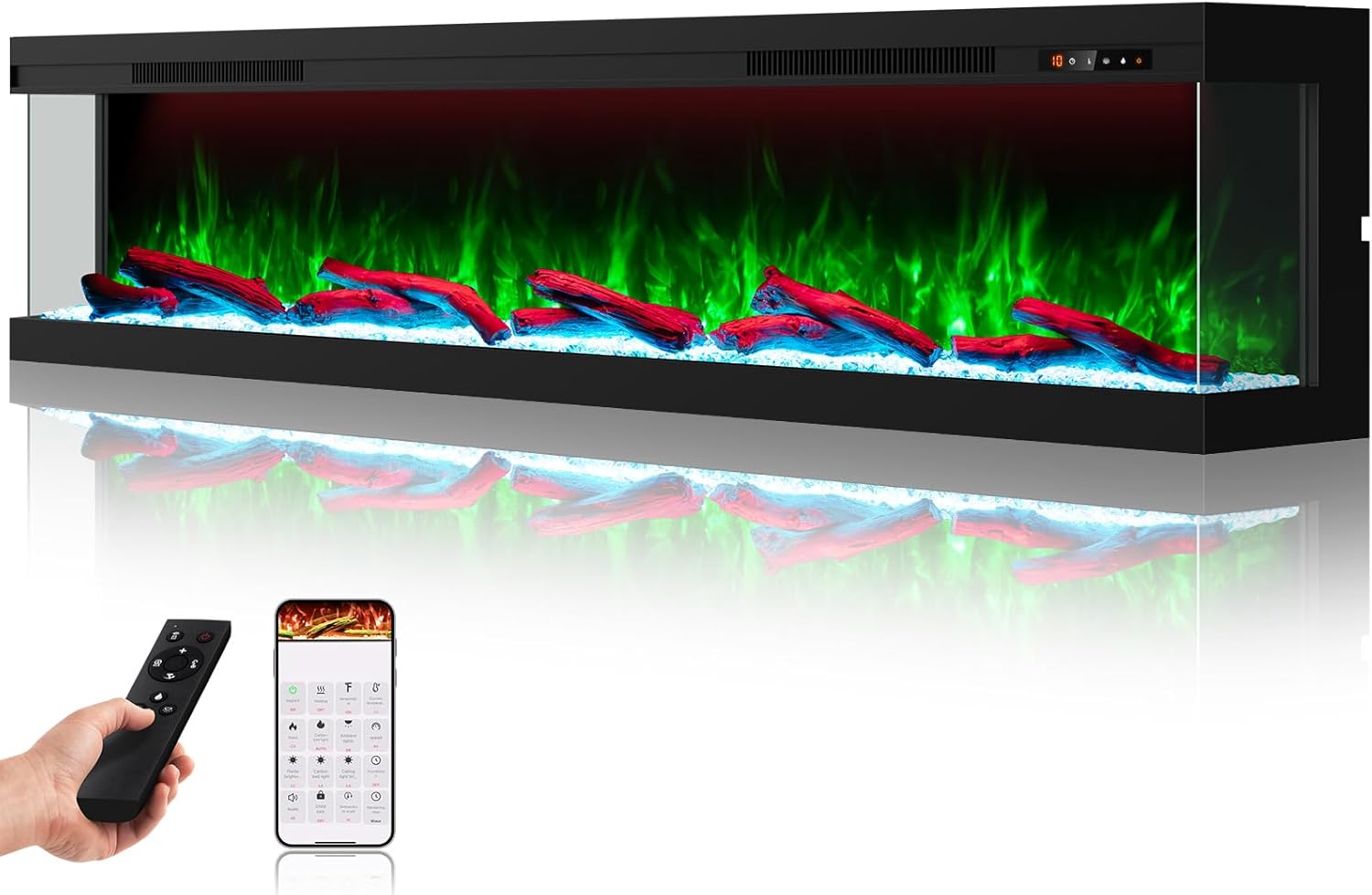 80" 3 Sided Electric Fireplace with Touchscreen, APP & Remote Control, Smart Built-in Fire Places Inserts Heater 1500W, Multi-Colors of Flames/Ember Bed/Toplight, Cracking Sound, Log & Crystal