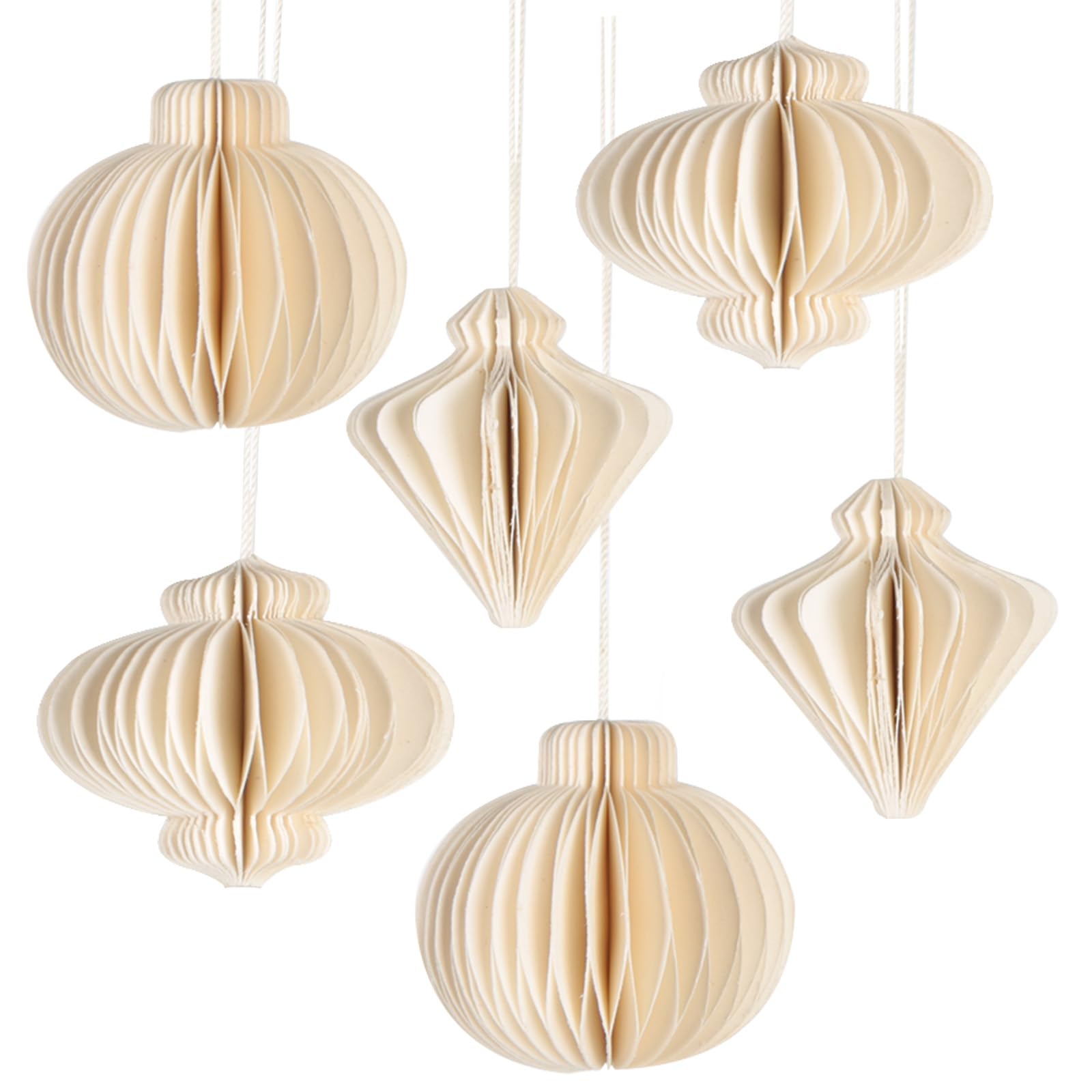 Honeycomb Christmas Pendants, Pack of 6: Paper Honeycomb Ball Pendants, Christmas Baubles, Party Decoration Christmas & Advent, Small Christmas Tree Decoration Branches, Paper Pendant, Cream White, 4