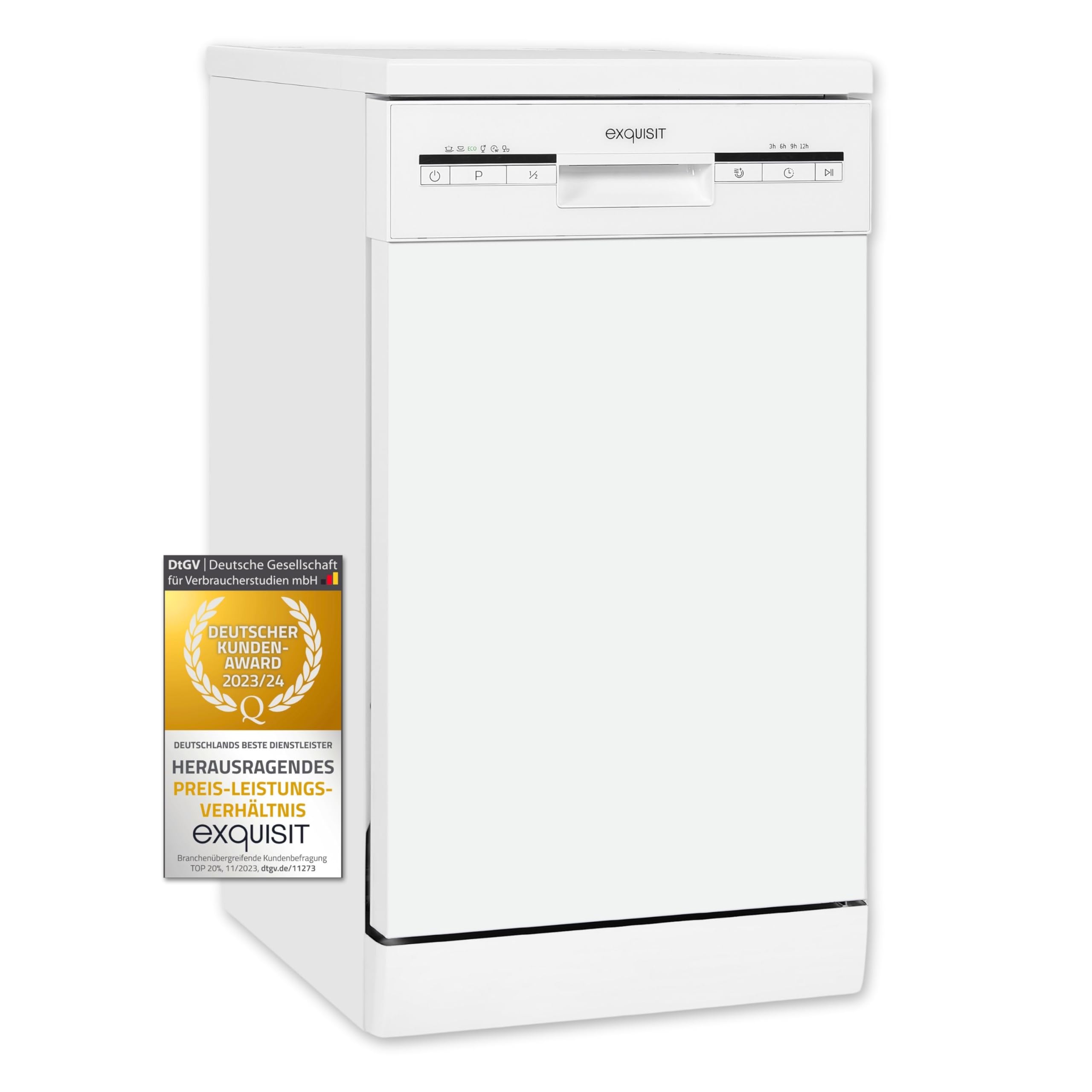 Exquisit Geschirrspüler GSP9109-030E weiss 45 cm unterbaufähig freistehend 9 Maßgedecke LED