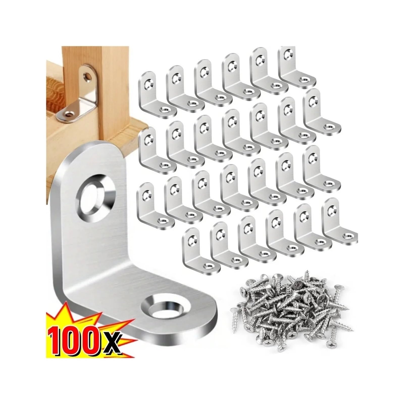 soporte angular en L, Abrazadera de conexión for fijación estantes muebles 90 grados(Dark 100PCS)