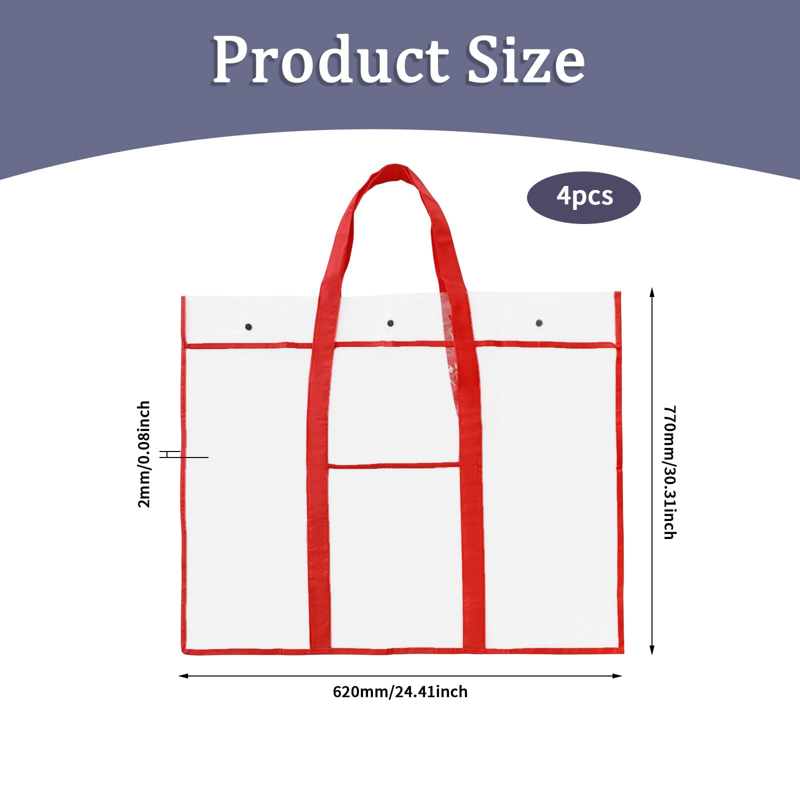 Grande borsa portaoggetti per poster, in PVC, trasparente, per organizzare il disegno e il portfolio artistico, Rosso, Rosso
