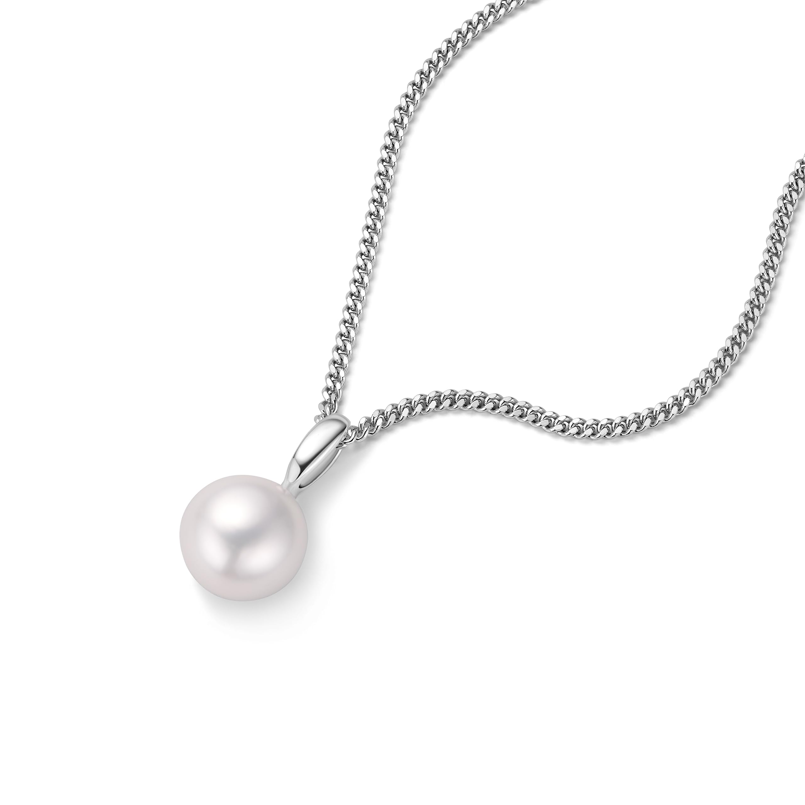 OROVI Halskette Damen -925 Silber– Perlenkette Damen, Kette Silber, Kettenanhänger weiße Süßwasserperle 10 mm, Hypoallergene Silberkette 46cm, Perlen Anhänger, Silberschmuck, inkl. edler Schmuckbox