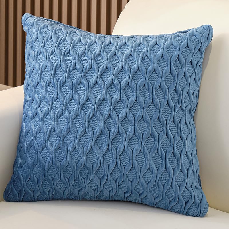 Housse de coussin carrée bleu 45x45 décoration maison et son oreiller coton