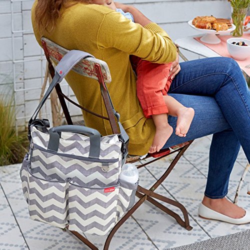 Skip Hop Diaper Bag: Iconic Duo Signature Function Forward Tote with Changing Pad & Stroller Attachement, Chevron
