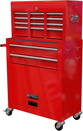 Miniatura 1 de Caja de herramientas con ruedas de 8 cajones, armario de almacenamiento de herramientas de alta capacidad y carrito de herramientas, baúl de