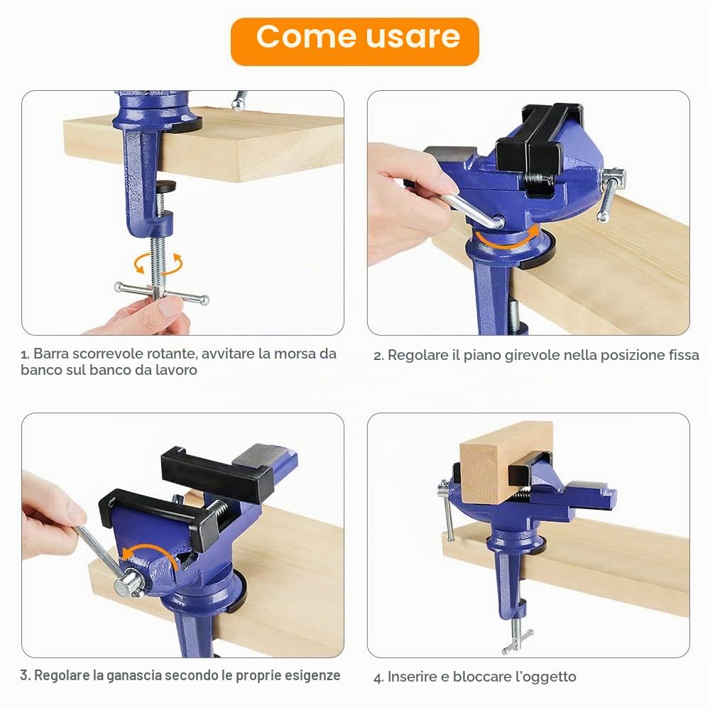 Morsa da Banco in Acciaio Fuso Con Incudine - Larghezza Ganasce 80 mm, Girevole 360° per Falegnameria, Foratura, Taglio