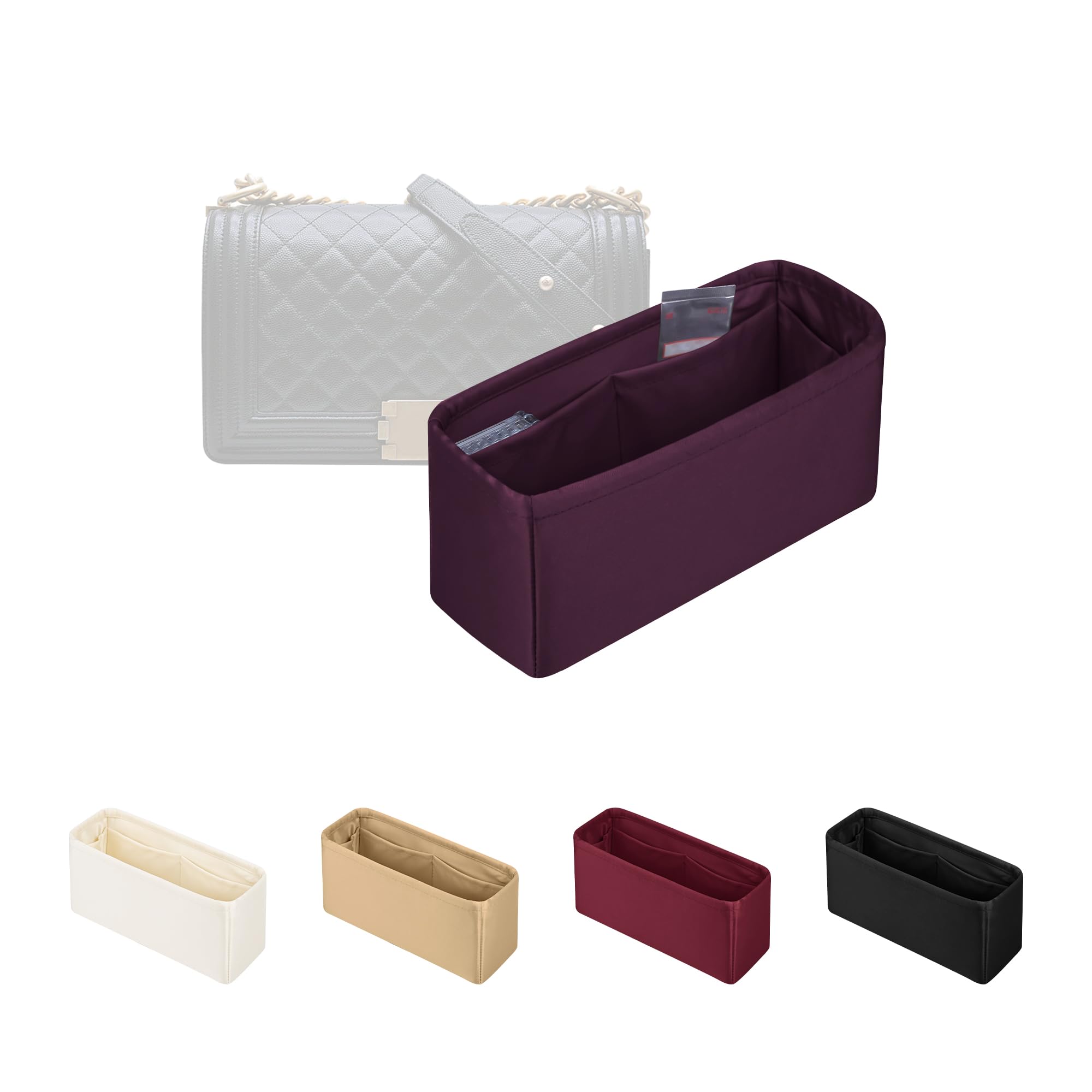 Satin Purse Organizer, Lightweight and Soft Touch Bag Shaper with Pockets for Storage, Ideal for Travel, Shopping, and Daily Use, Fits Small Boy