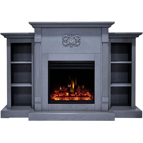 Cambridge Savona 72'' Electric Fireplace with Enhanced Charred Log Insert | Multi-Color Flame | for Rooms up to 210 Sq.Ft | Remote | Slate Blue Mantel | Adjustable Heat Settings