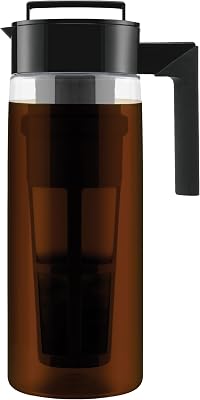Takeya Deluxe Cold Brew Coffee Maker - BPA-Free Tritan Pitcher with Airtight Leakproof Lid, Silicone Grip Handle, Fine-Mesh Filter - Shatter-Proof, Dishwasher Safe, Made in USA - 2 Quart/Black