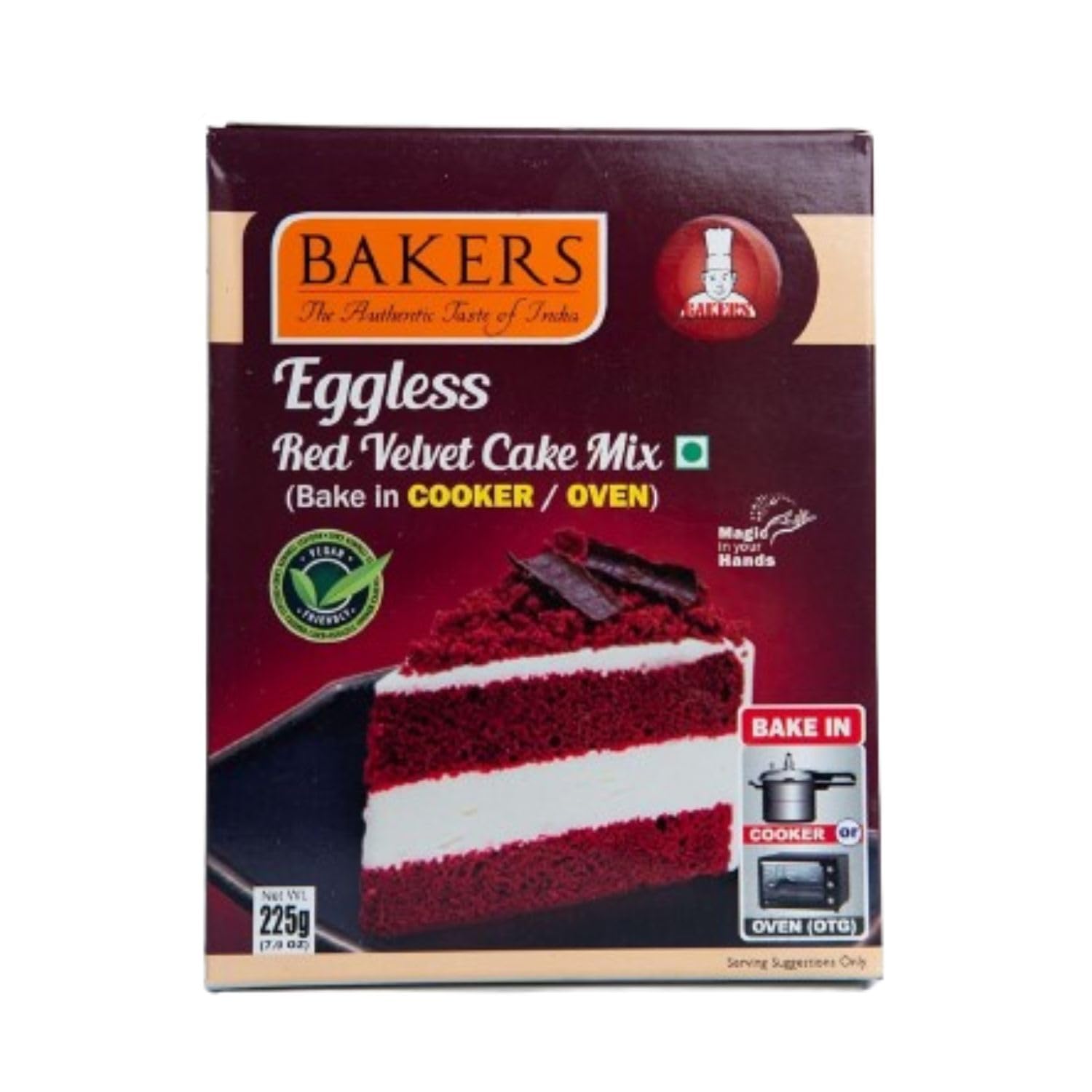 Bakers Eggless Red Velvet Cake Mix, Suitable Bake in Cooker Oven 225g (Pack Of 3)
