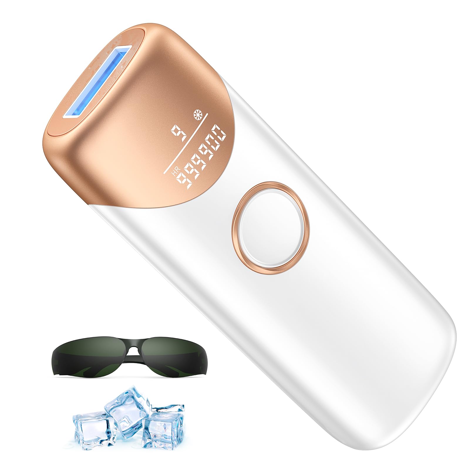 Ubroo Laser Hair Removal with 5℃ Ice Cooling, Painless IPL Laser Hair Removal Device 3 In 1 At Home Hair Remover Machine for Women Men Electrolysis Permanent Epilator on Face Body Depilation (Gold)