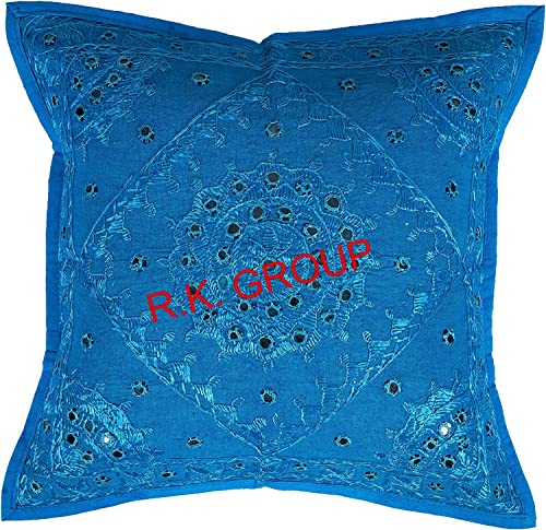 Housse de coussin décorative turquoise à miroirs bohème 24x24 - 6