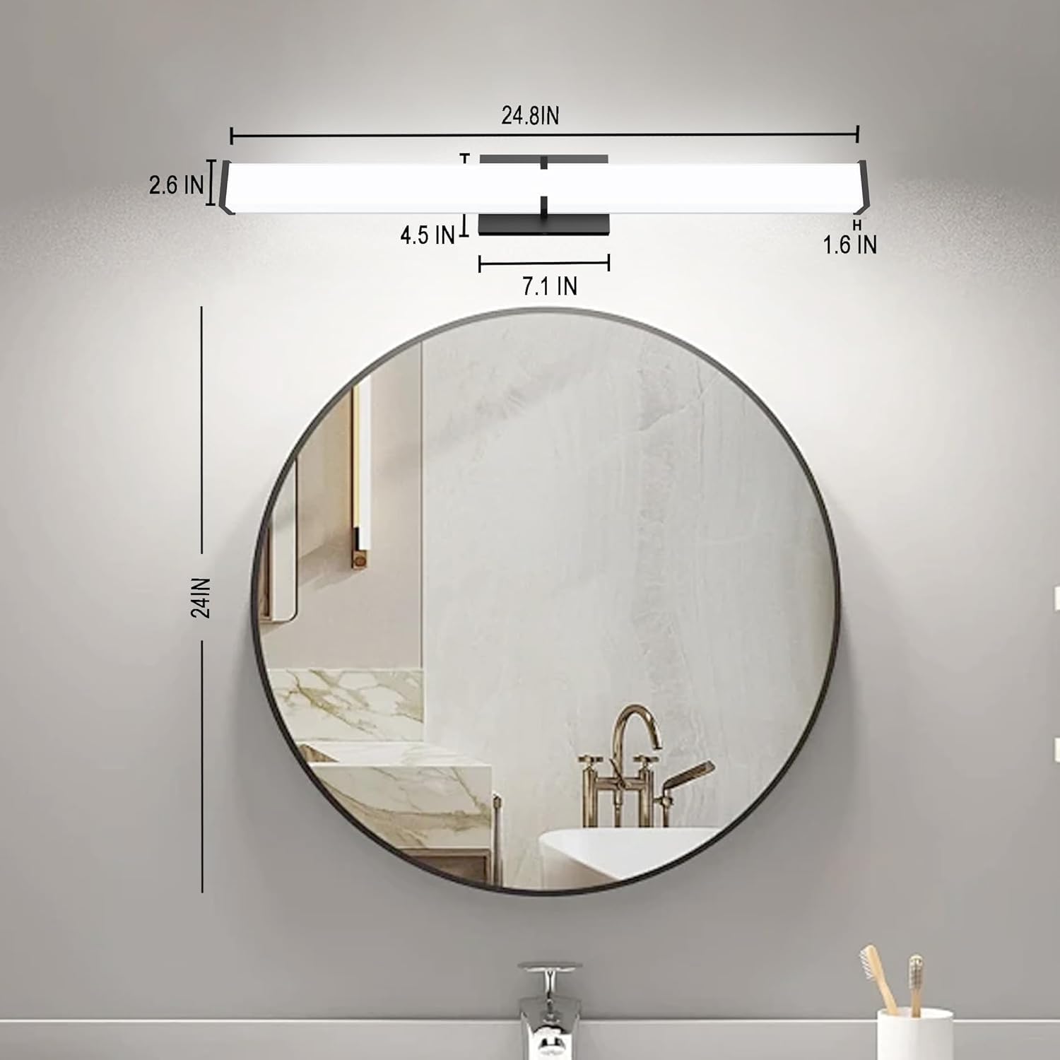 Bathroom Vanity Light with Night Light Cool White 5700K Black Modern Matte Bathroom Lighting Fixtures; 24 Inch IP44 25W Equivalent to Incandescent 250W for Over Mirror Vanity Light ETL Listed