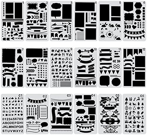 Biubee 36 Pcs Plastic Stencils Over 1500 Different Patterns - 4" x 7" Plastic Planner Stencils Drawing Templates Set for Notebook, Diary, DIY Scrapbook