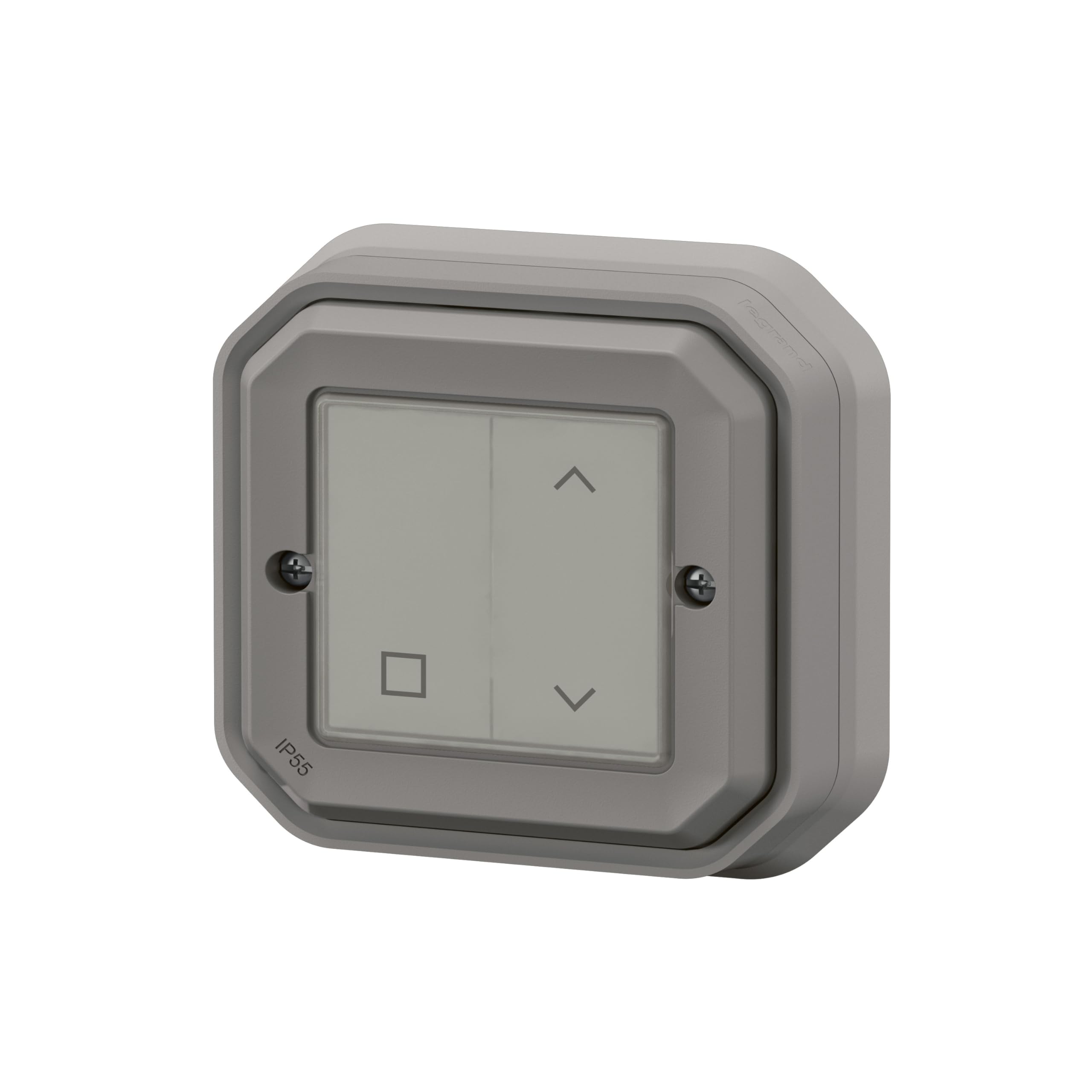 LEGRAND, Plexo New Connected-Feuchtraum-Rollladenschalter, Smart-Home, Aufputz-Schalter, kabellos, batterielos, Home+Control-App, IP55 - IK07 wasser- und stoßfest, Farbe: Grau, 069873L