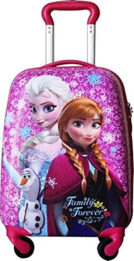 Swarn Girls Light Weight Elsa Anna Pink Frozen Printed ABS Polycarbonate Trolley Suitcase Bag (Pink, 18 inch- 0504)